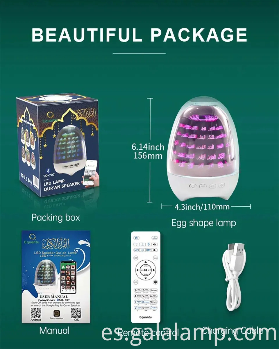 Altavoz Bluetooth amigable para los musulmanes con Corán y calmante Night Light